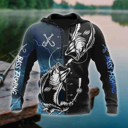 Bass Fishing Tattoo The Rule Blue Graphic – 3D Hoodie