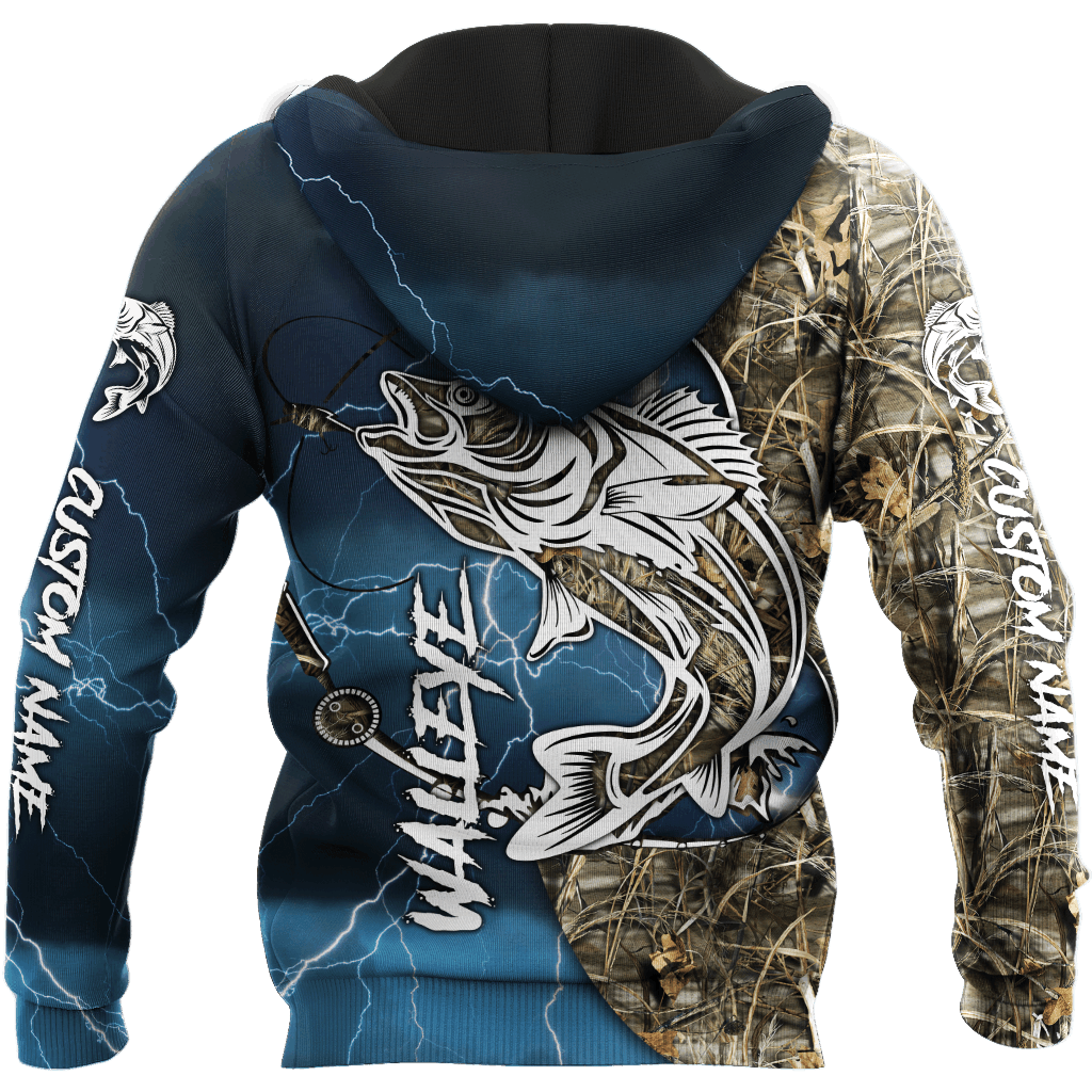 Custom Name Walleye Fishing Gear Blue Graphic – 3D Hoodie