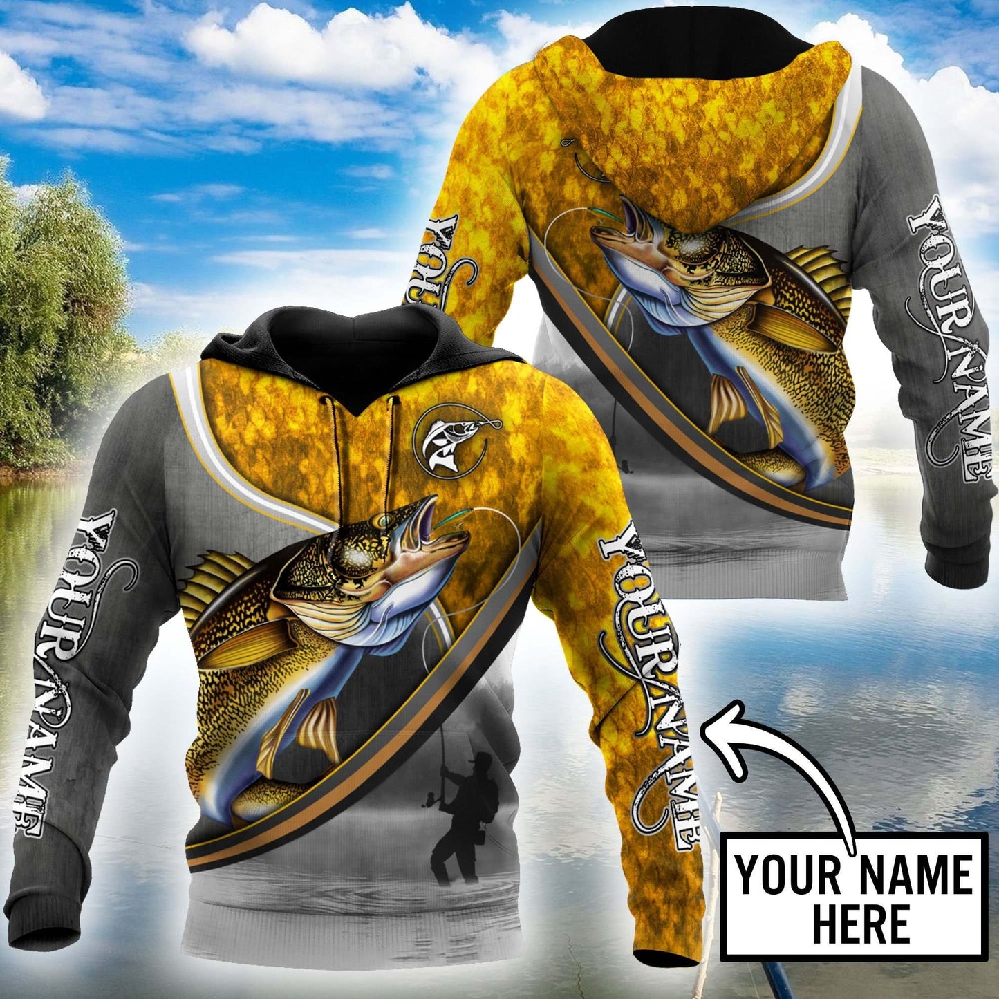 Custom Name Walleye Fishing Fisherman Camo Graphic – 3D Hoodie