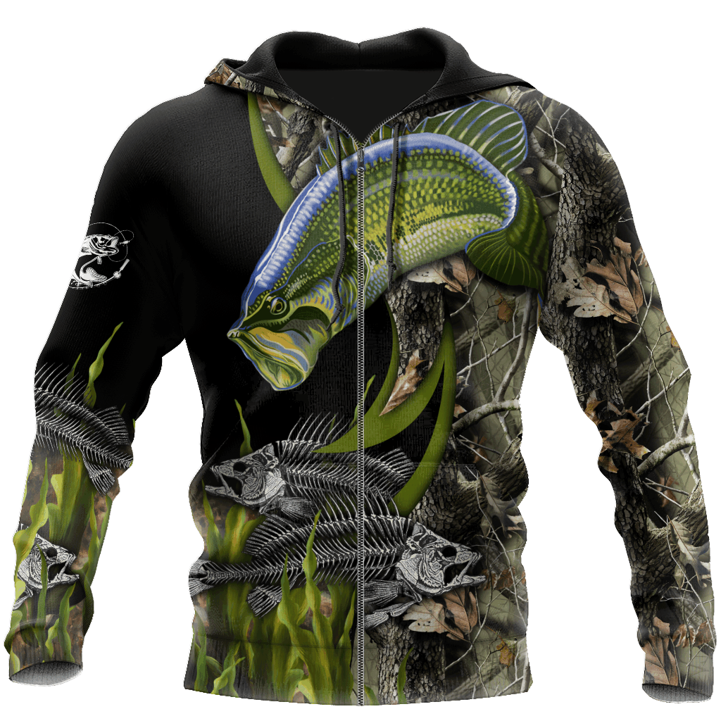 Bass Fishing Fall Camo Reaper Graphic – 3D Hoodie