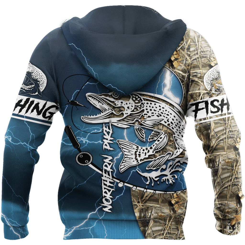 Northern Pike Fishing Blue Camo Graphic – 3D Hoodie