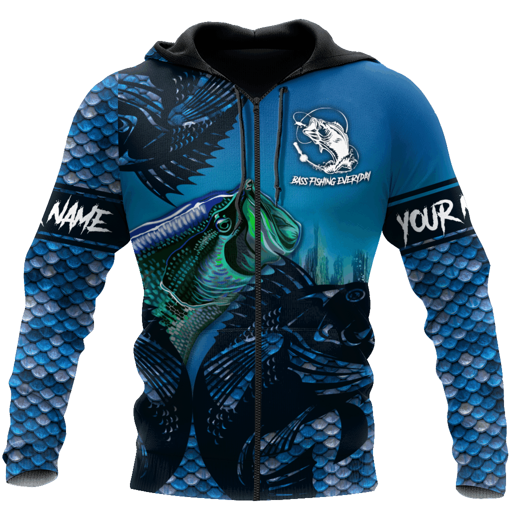 Winter Bass Fishing Custom Name Graphic – 3D Hoodie