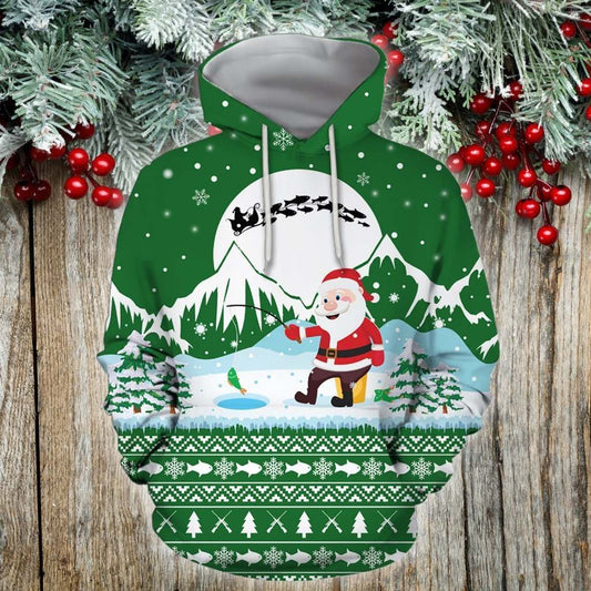 Santa Claus Goes Fishing For Xmas Green Edition – 3D Hoodie