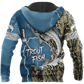 Trout Fishing Blue Tattoo Camo Graphic – 3D Hoodie