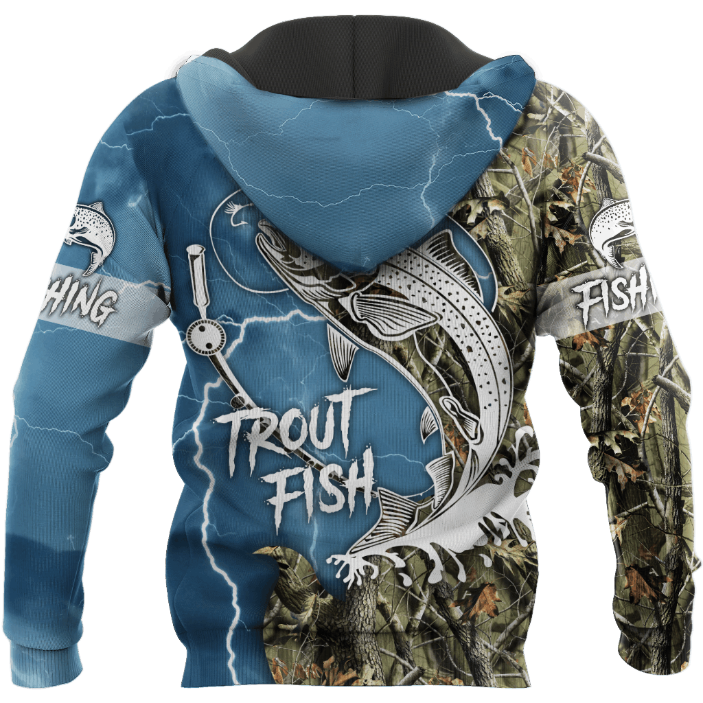 Trout Fishing Blue Tattoo Camo Graphic – 3D Hoodie