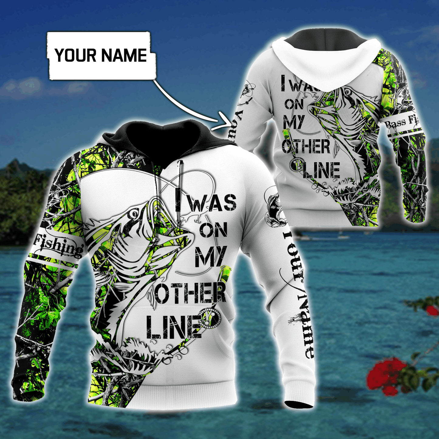 Custom Name On My Other Line Bass Fishing Tattoo Graphic – 3D Hoodie