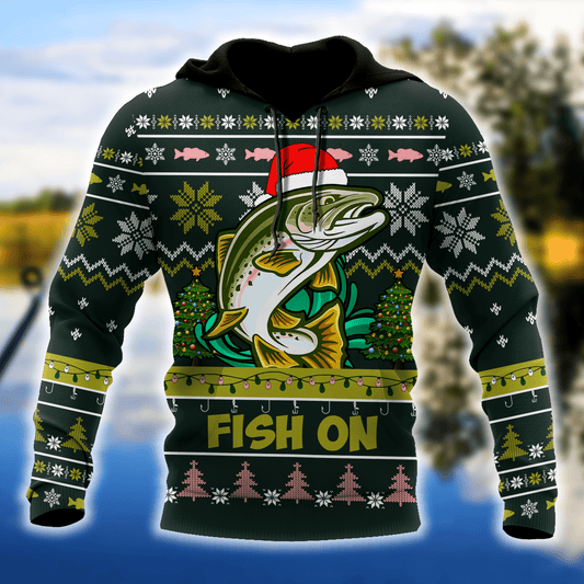 Trout Fishing Christmas Hat Graphic – 3D Hoodie