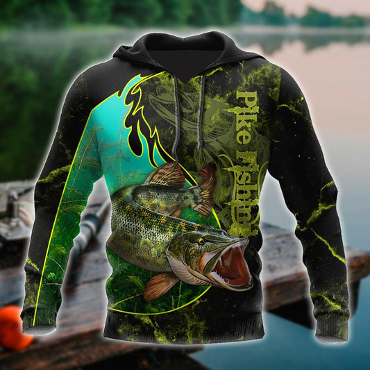 Northern Pike Fishing Underwater Yin Yang Camo Graphic – 3D Hoodie