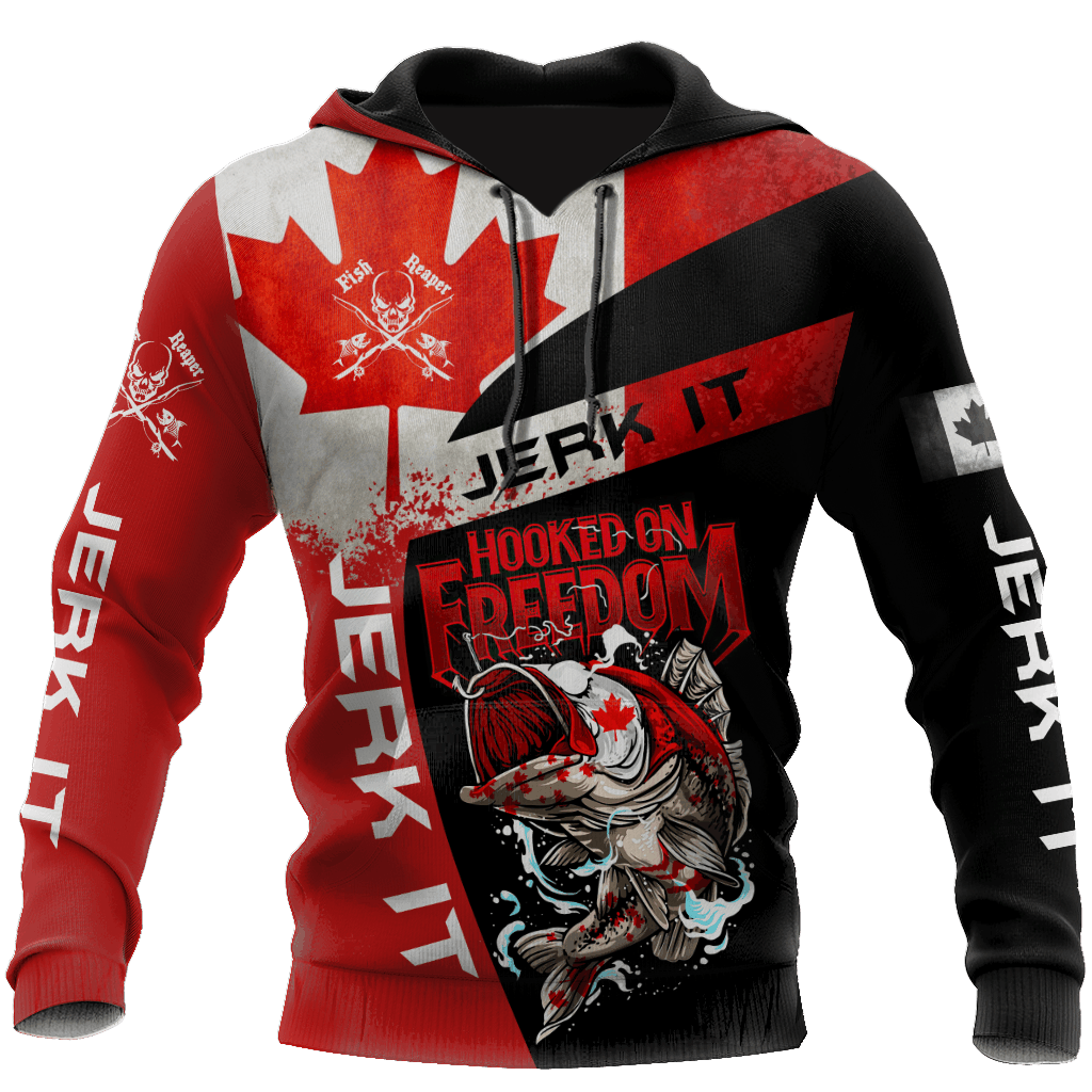 Hooked On Freedom Canada Fishing Graphic – 3D Hoodie