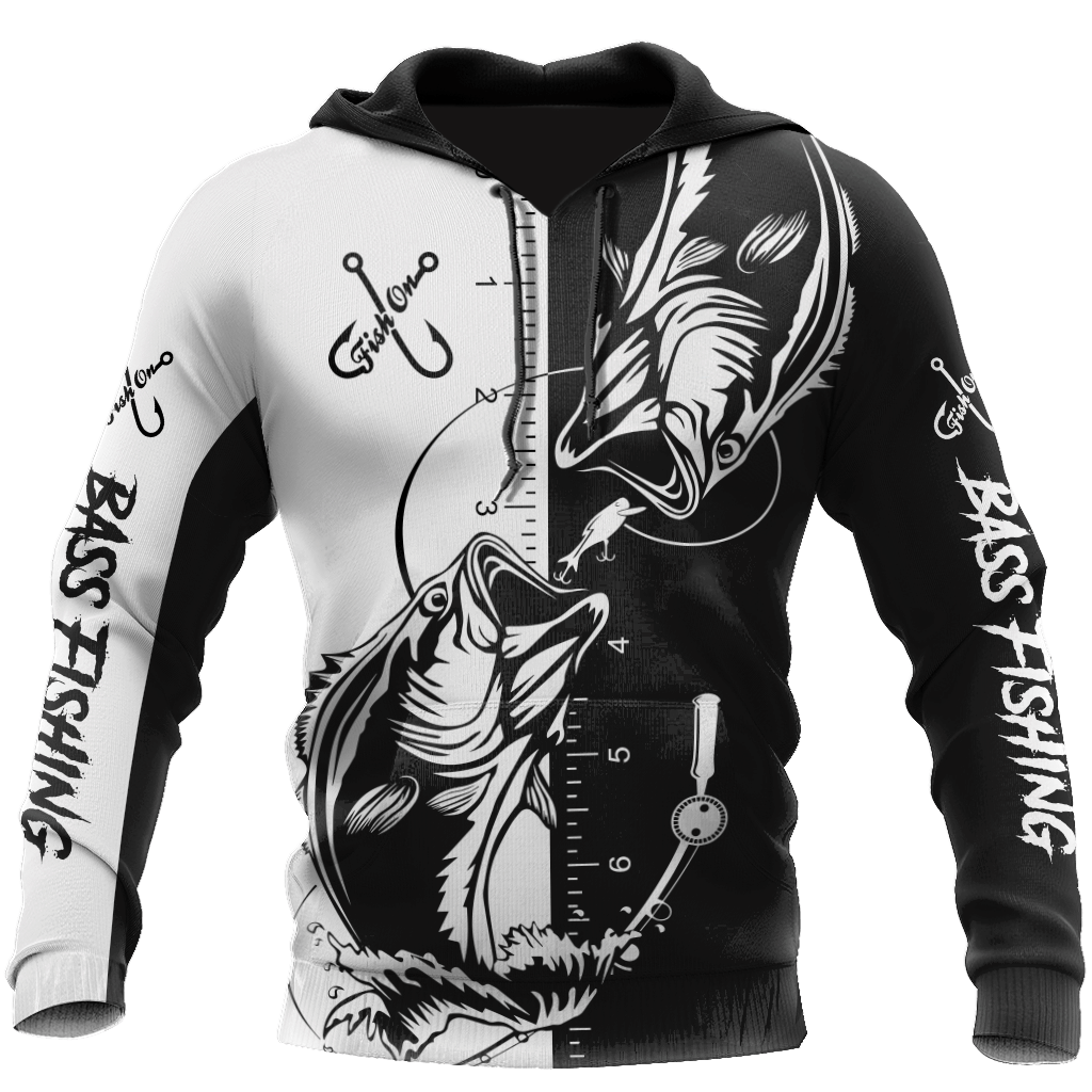 Bass Fishing Tattoo Black And White Graphic – 3D Hoodie