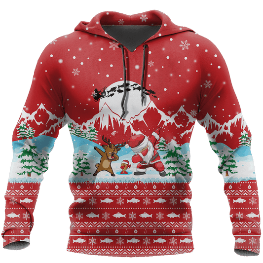Santa Fishing Yolo Christmas Red Graphic – 3D Hoodie
