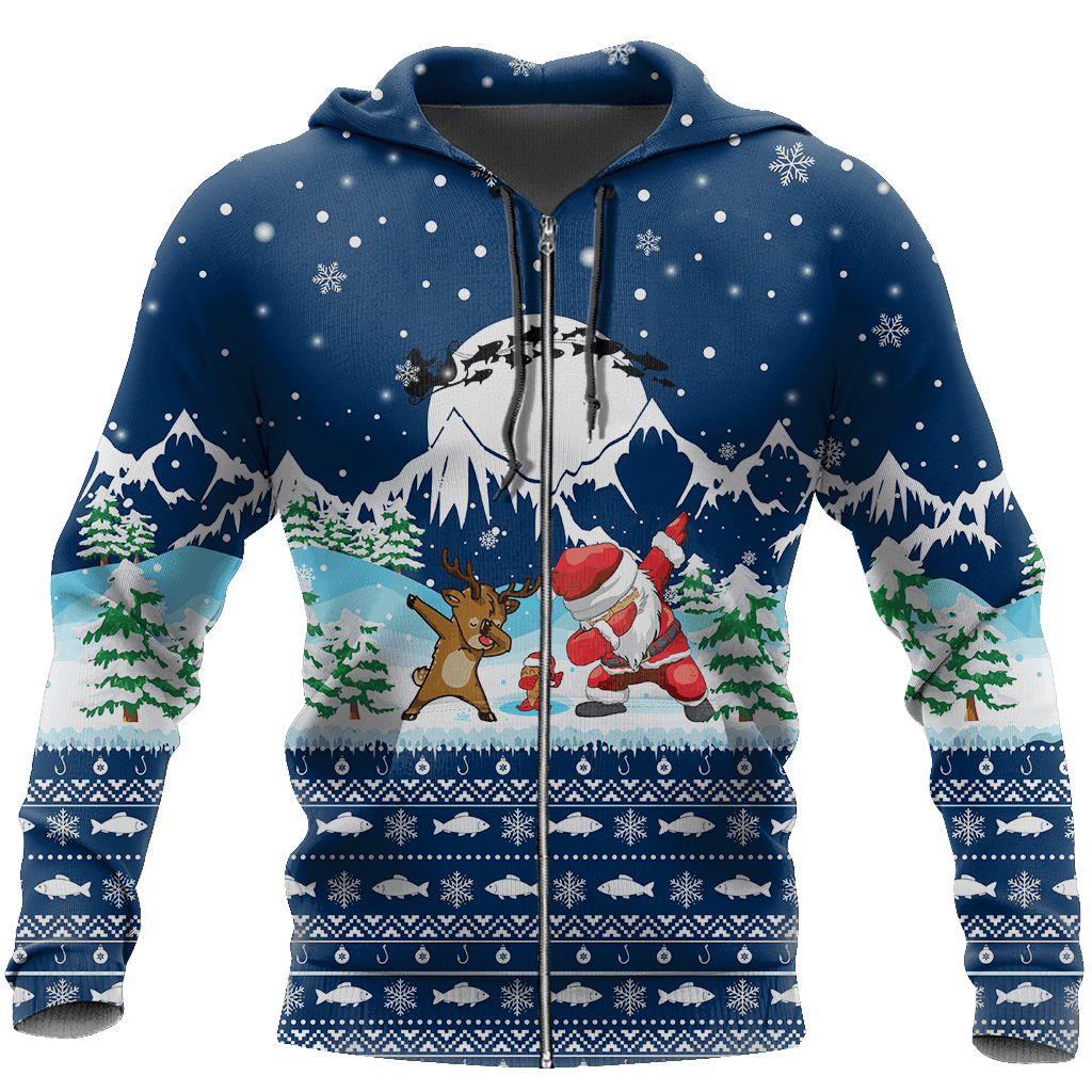 Santa Fishing Yolo Blue Edition Graphic – 3D Hoodie