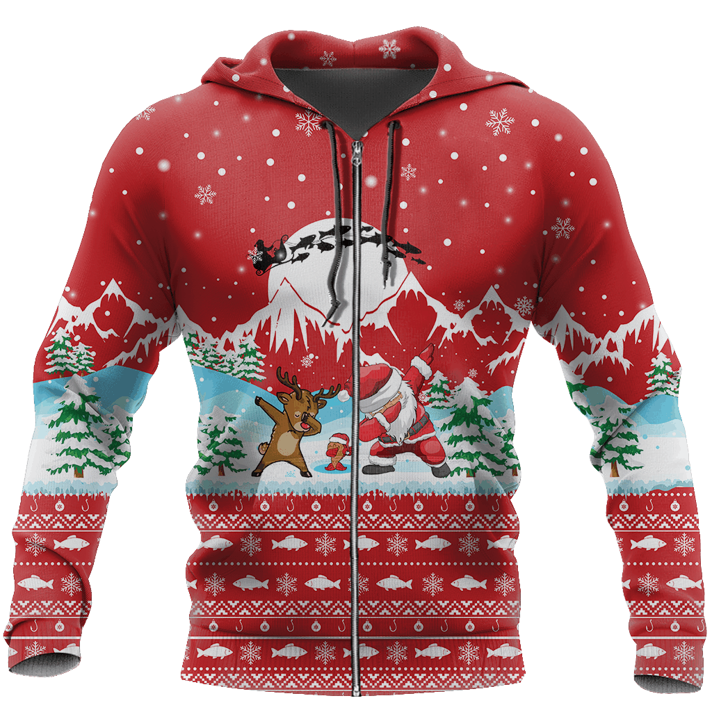 Santa Fishing Yolo Christmas Red Graphic – 3D Hoodie