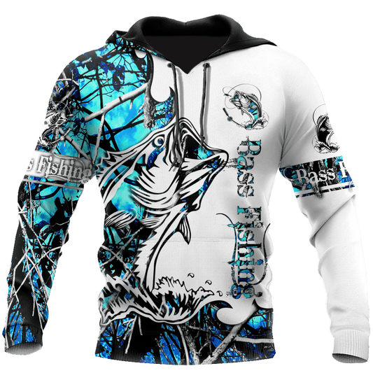 Bass Fishing Sport Blue Camo Tattoo Graphic – 3D Hoodie