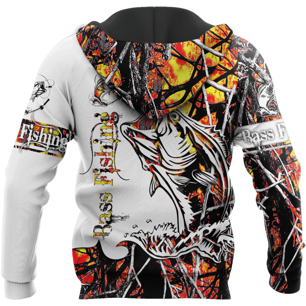 Bass Fishing Sport Orange Camo Tattoo Graphic – 3D Hoodie
