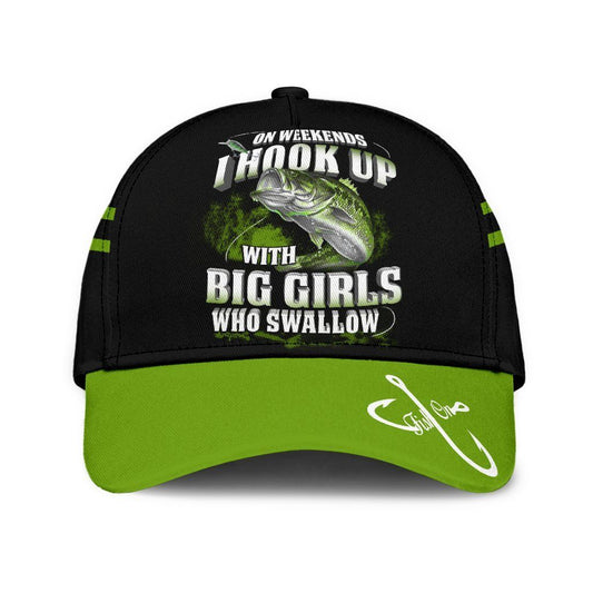 Green Bass Fishing Hook 3D Design – Classic Cap