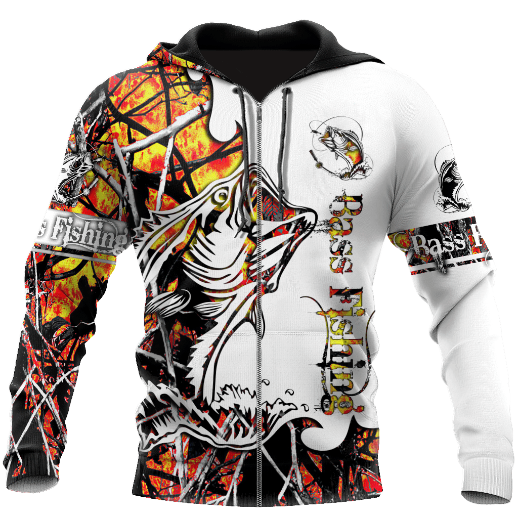 Bass Fishing Sport Orange Camo Tattoo Graphic – 3D Hoodie