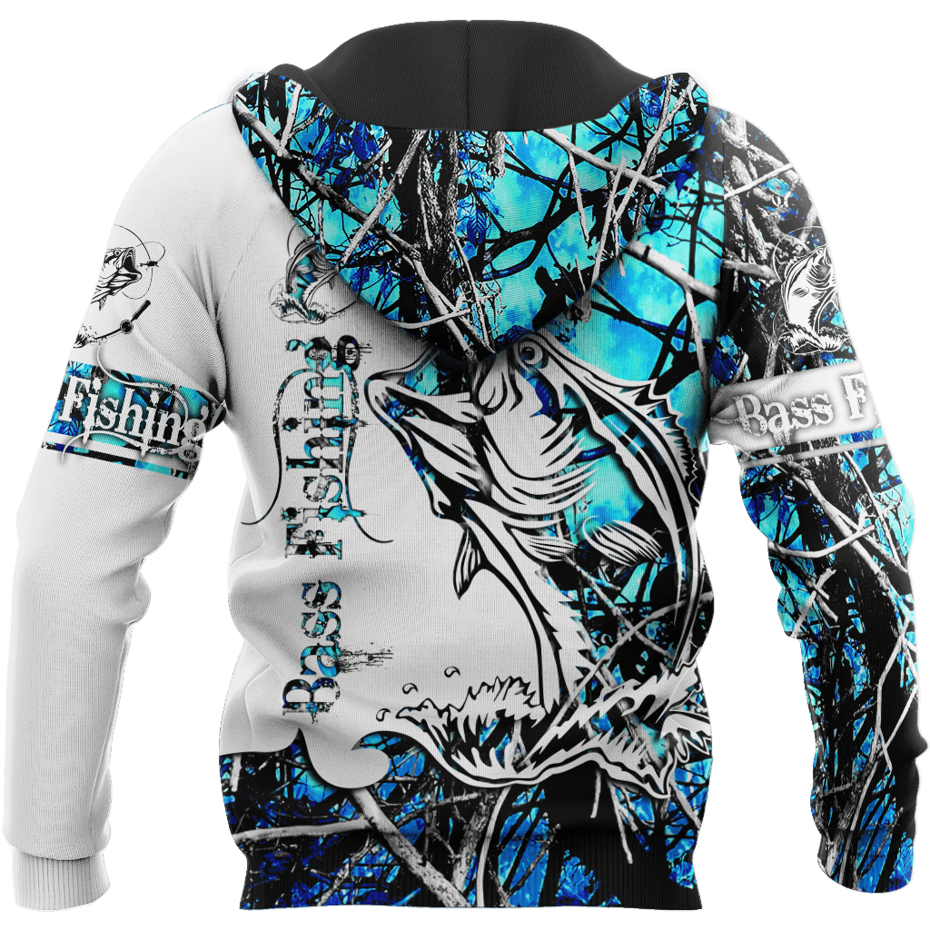 Bass Fishing Sport Blue Camo Tattoo Graphic – 3D Hoodie