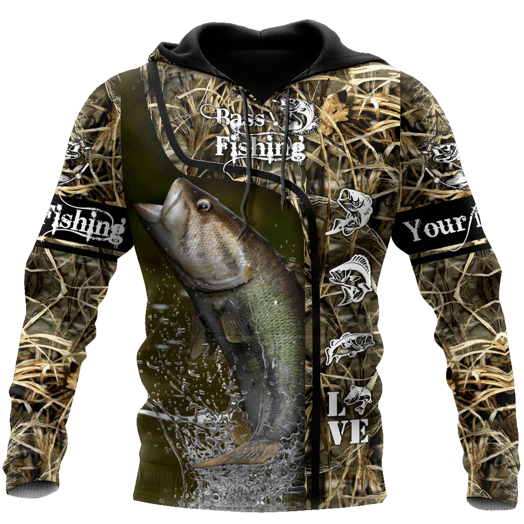 Custom Name Bass Fishing Water Camo Graphic – 3D Hoodie