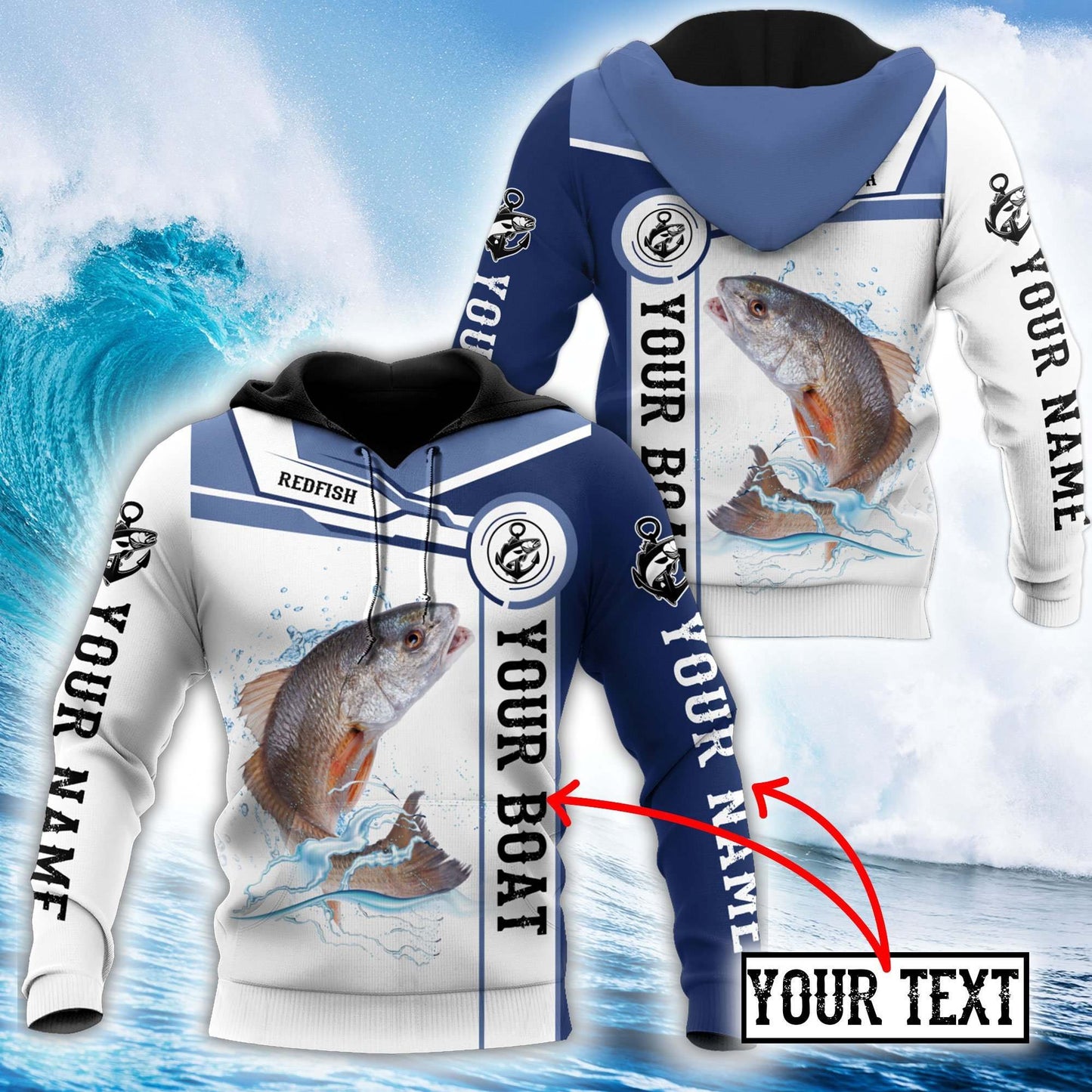 Custom Name Redfish Fishing Catch And Release Graphic – 3D Hoodie