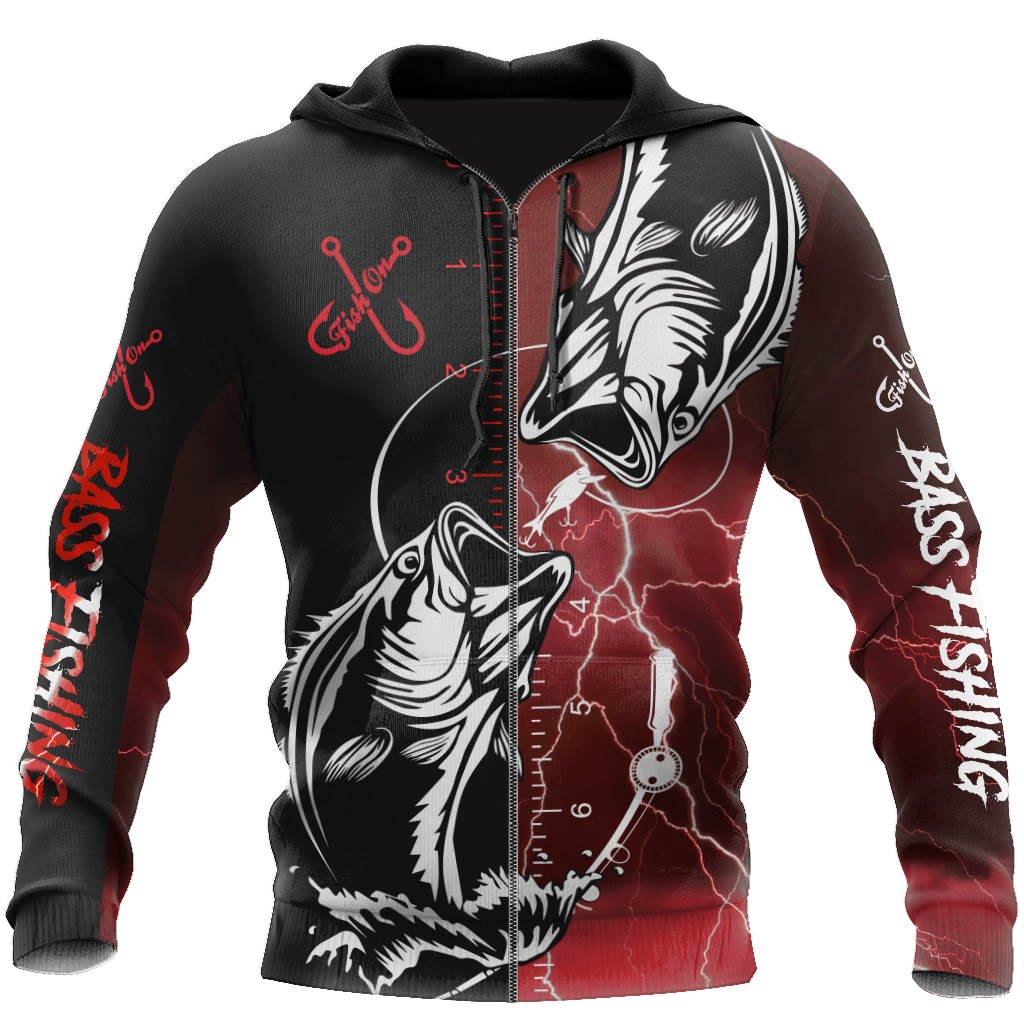Bass Fishing Tattoo Red Graphic – 3D Hoodie