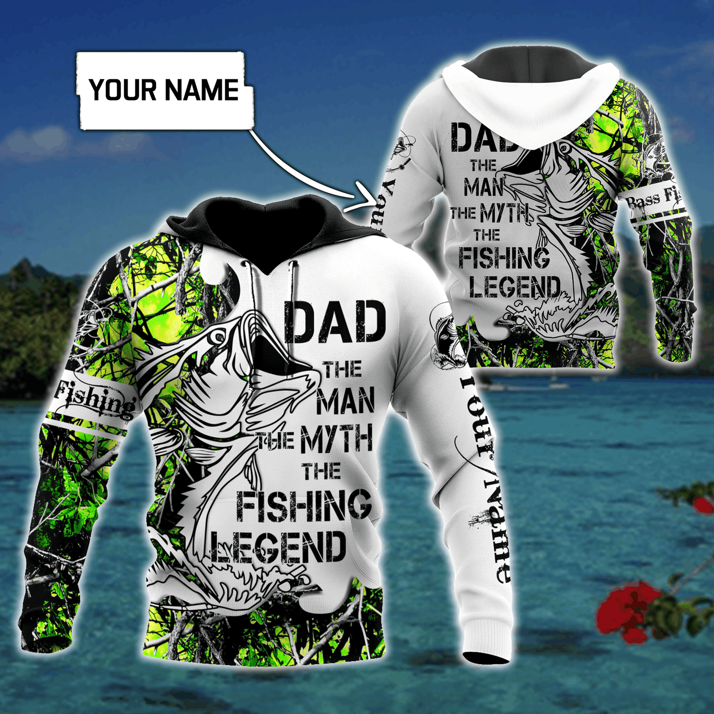 Custom Name Dad Bass Fishing Tattoo Graphic – 3D Hoodie