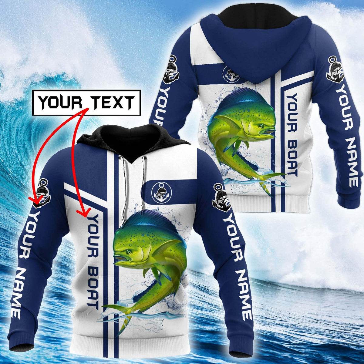 Custom Name Mahi Mahi Fishing Team Graphic – 3D Hoodie
