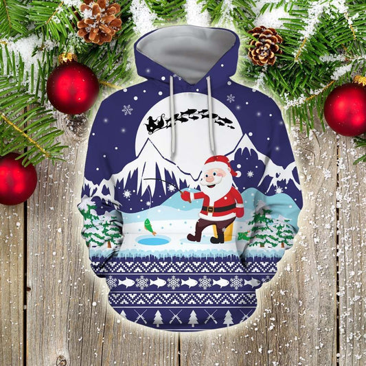 Santa Fishing Christmas Theme Graphic – 3D Hoodie
