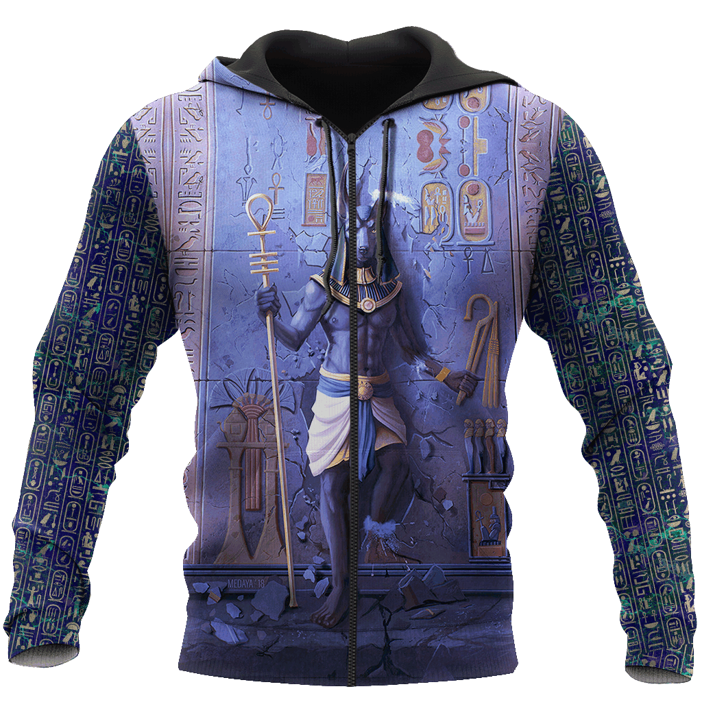 Collection Anubis Face Blue Egypt Art – 3D Hoodie