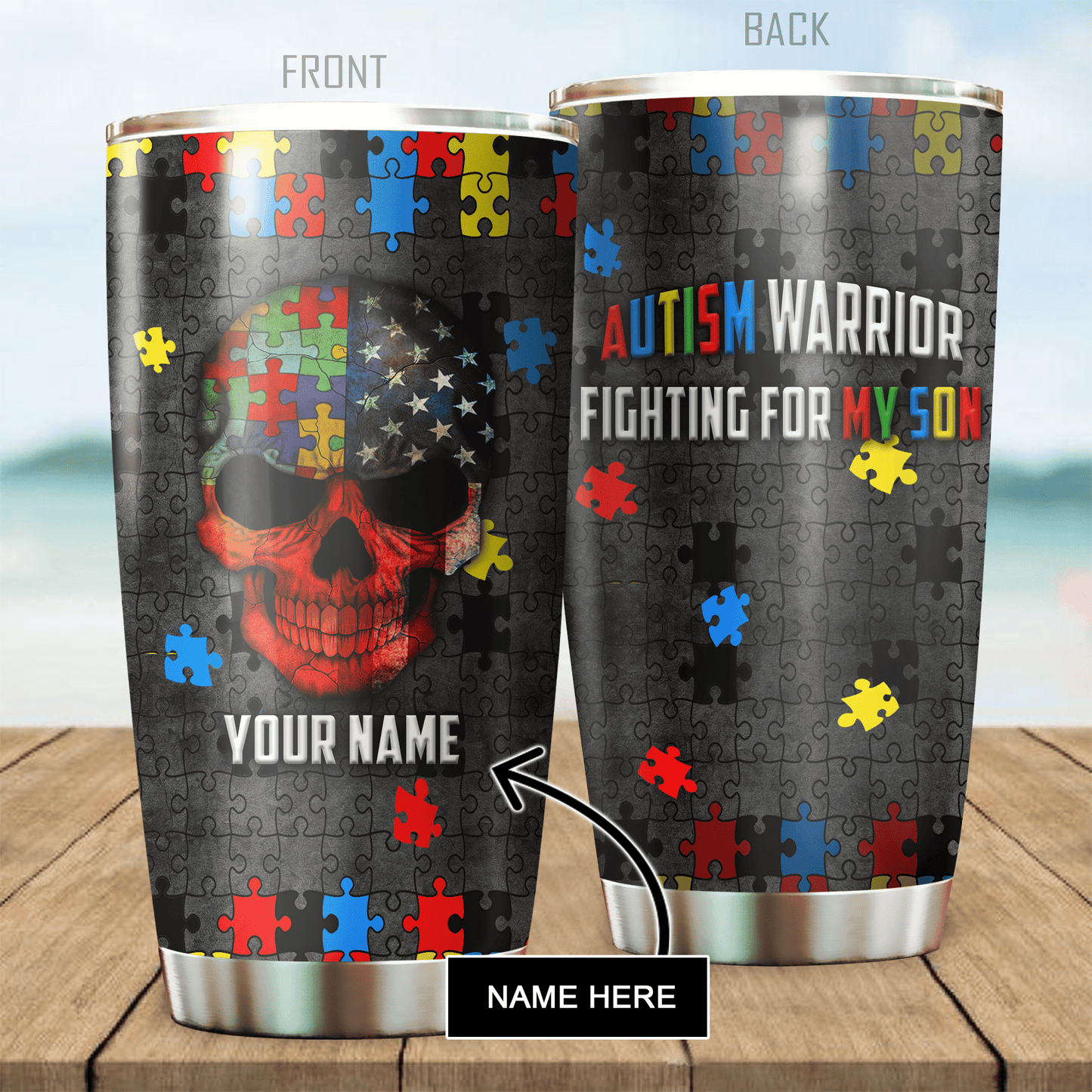 Autism Warrior Fighting For My Son Personalized 20 Oz Tumbler