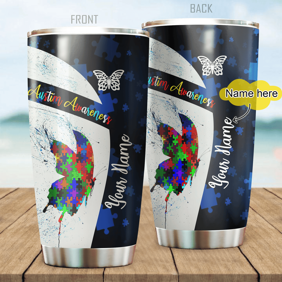 Autism Awareness Butterfly Personalized 20 Oz Tumbler