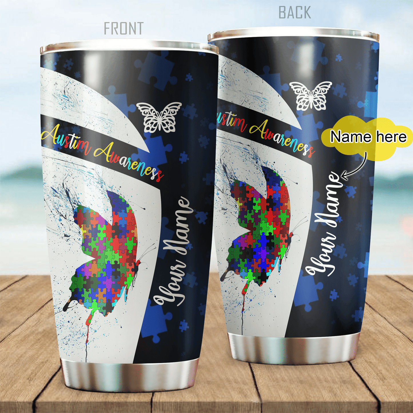 Autism Awareness Butterfly Personalized 20 Oz Tumbler
