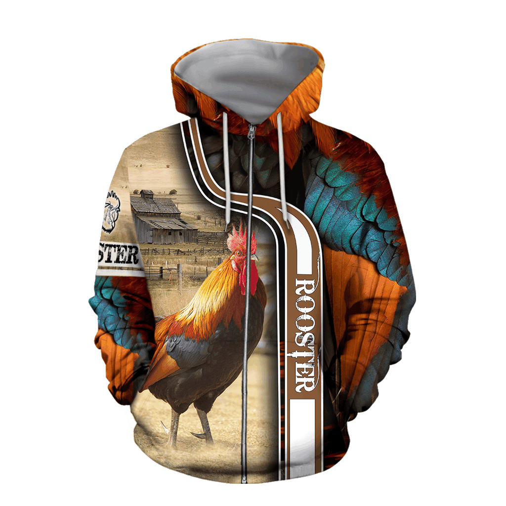 Premium Rooster Black Art - 3D Zip Hoodie