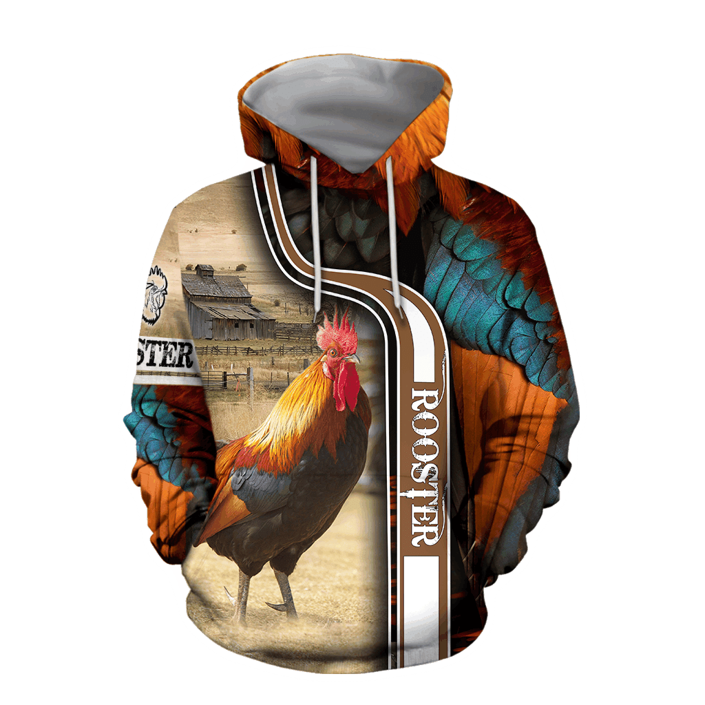 Premium Rooster Black Art - 3D Zip Hoodie