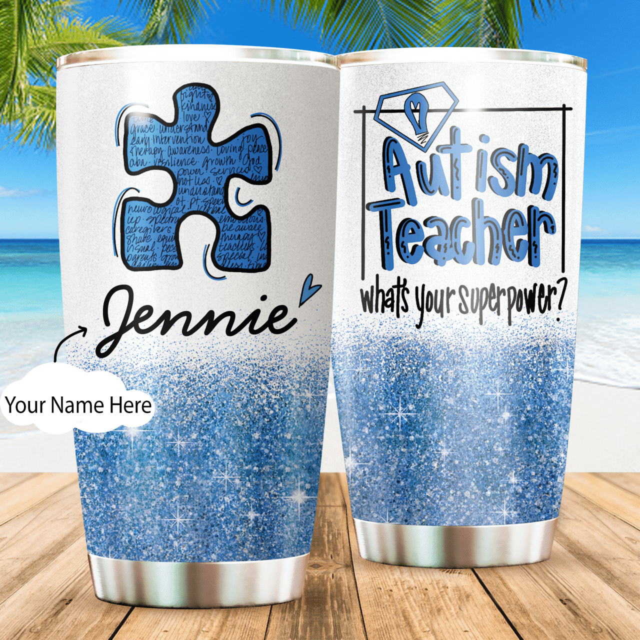 Autism Teacher In Blue Personalized 20 Oz Tumbler