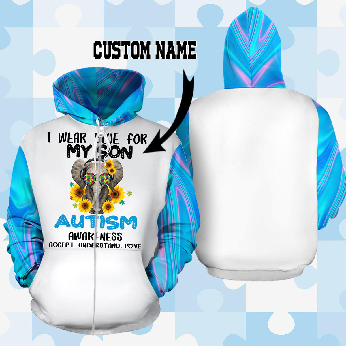 Collection Autism Awareness Blue Design – 3D Hoodie