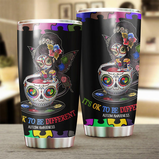 Autism Skull It's Ok To Be Different 20 Oz Tumbler