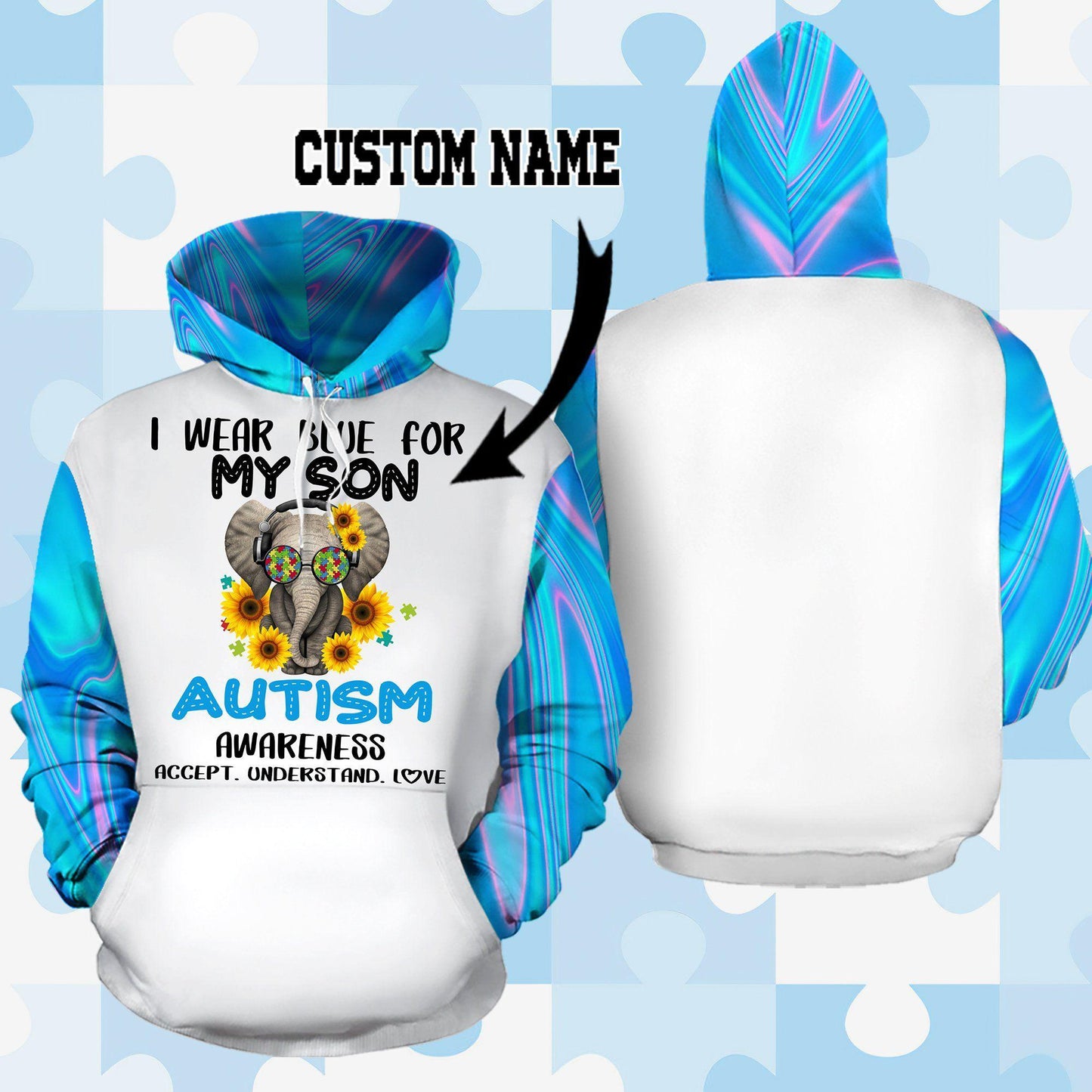 Collection Autism Awareness Blue Design – 3D Hoodie