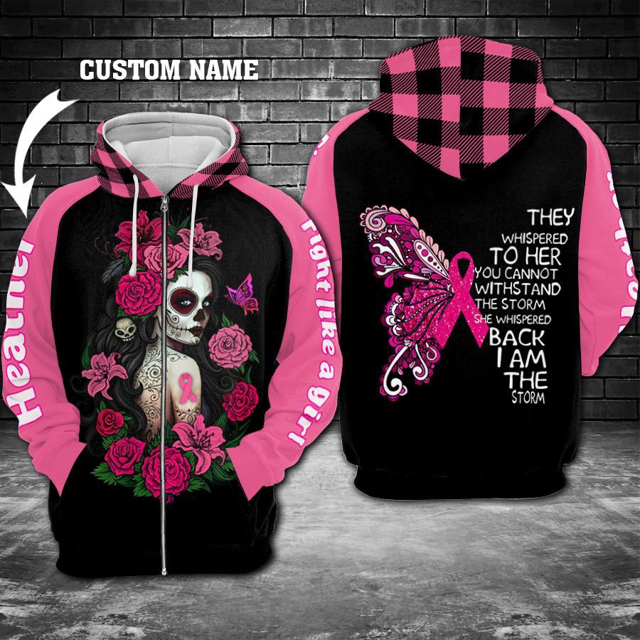 Breast Cancer Skull Girl Awareness Art – 3D Hoodie