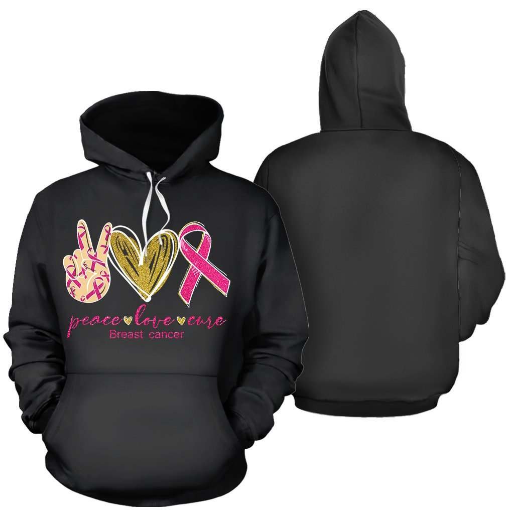 Breast Cancer Awareness Peace Love Cure Art – 3D Hoodie