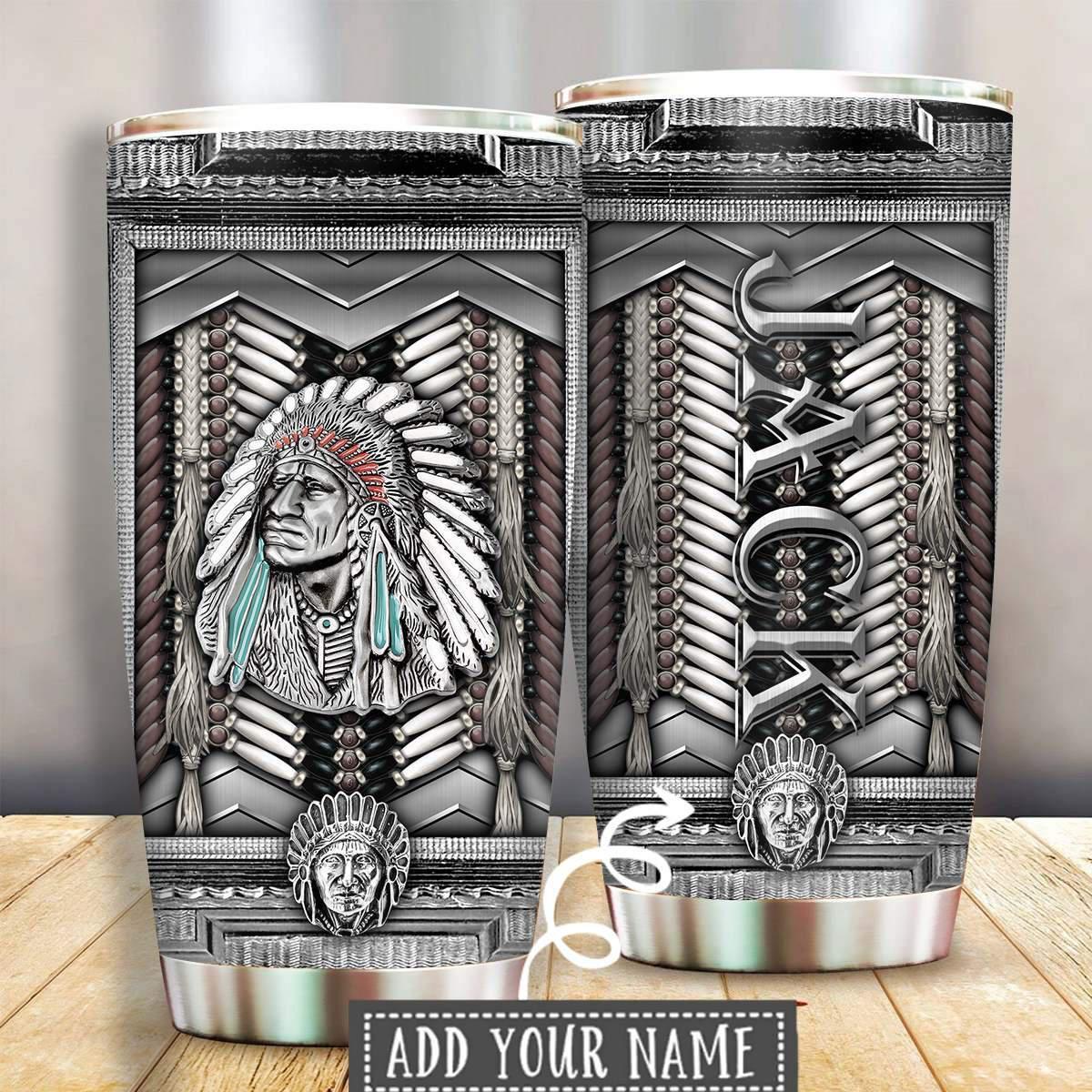 Native American Silver Personalized 20 Oz Tumbler For Hot Cold Drinks And Travel