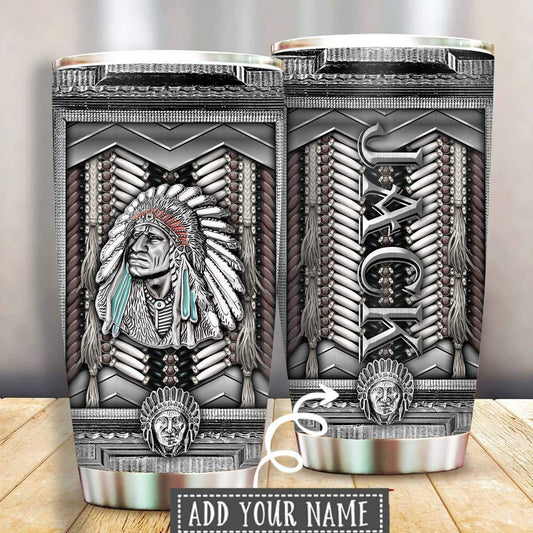 Native American Silver Personalized 20 Oz Tumbler For Hot Cold Drinks And Travel