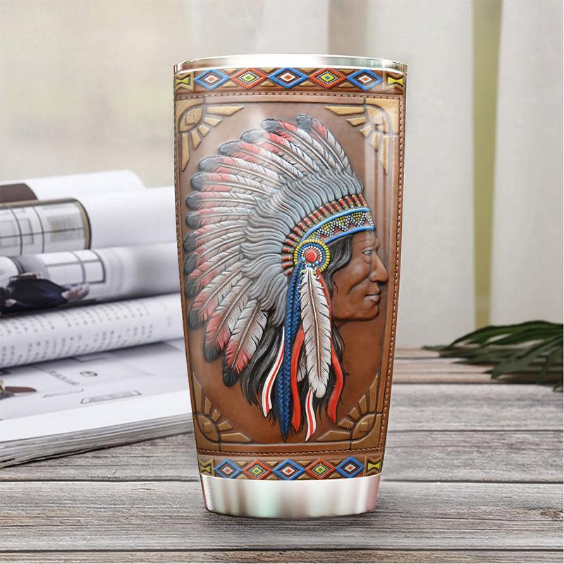 Native American Leather 20 Oz Tumbler For Travel Gifts