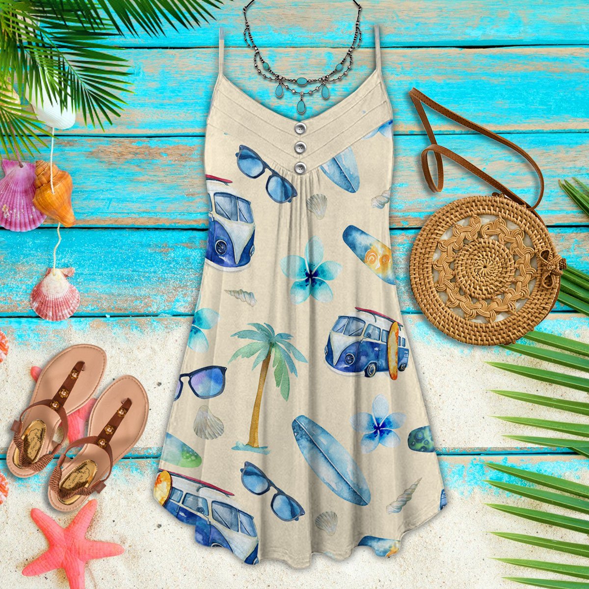 Beach Vibe Limited – Women's Summer Sleeveless V-Neck Camisole Dress