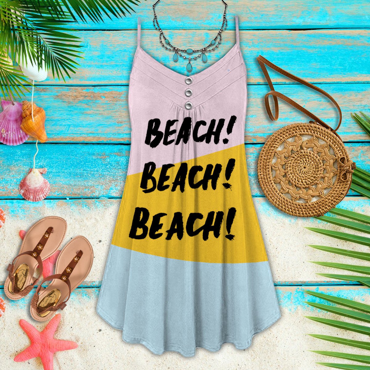 Fresh Beach Love – Women's Summer Sleeveless V-Neck Camisole Dress