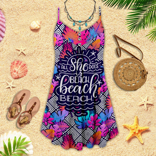 Beach Girl Coastal Style Limited – Women's Summer Sleeveless V-Neck Camisole Dress