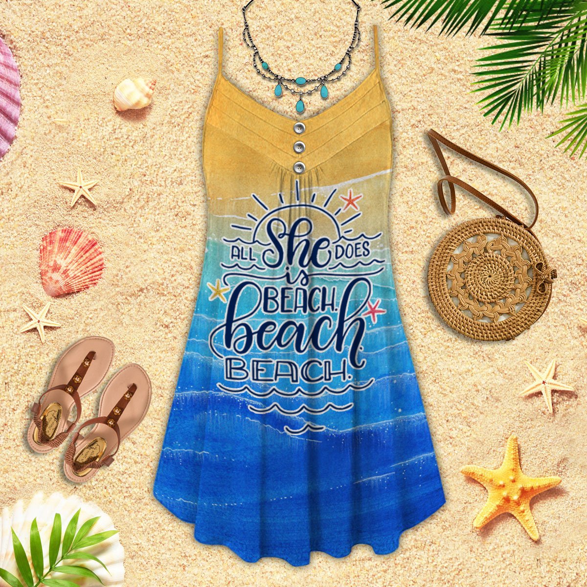 Beach Girl Coastal Vibe Limited – Women's Summer Sleeveless V-Neck Camisole Dress
