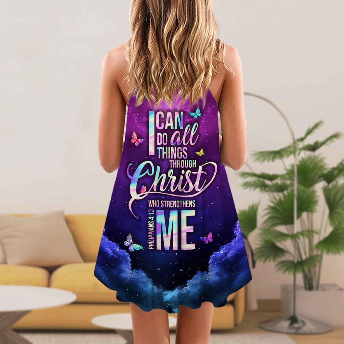 Butterfly Faith Motivation Quote – Women's Summer Sleeveless V-Neck Camisole Dress