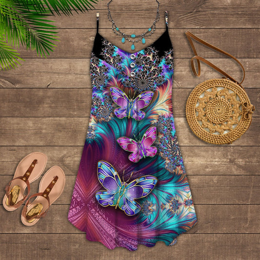 Colorful Butterfly Graphic Limited – Women's Summer Sleeveless V-Neck Camisole Dress