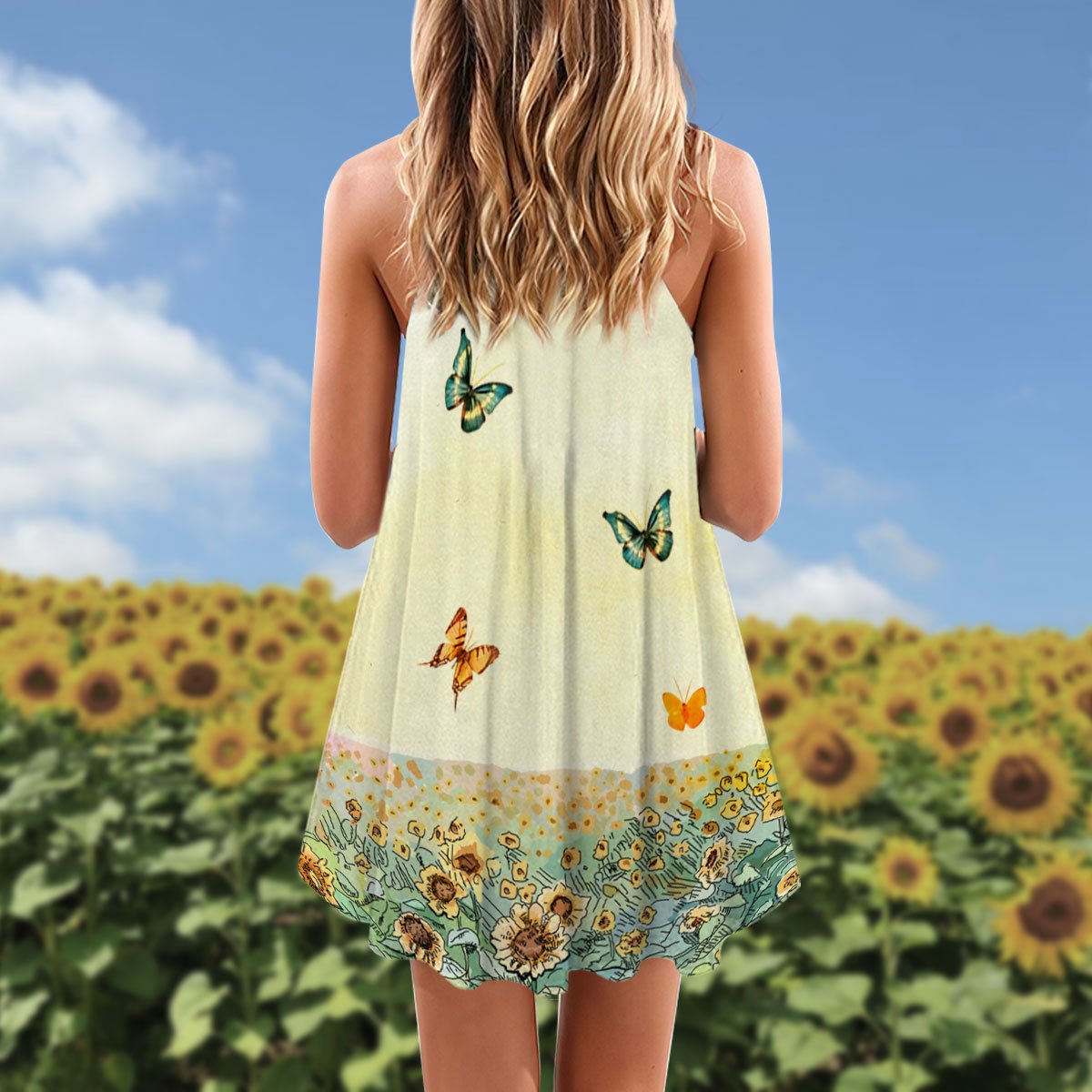 Sunflower Butterfly Nature Style Limited – Women's Summer Sleeveless V-Neck Camisole Dress